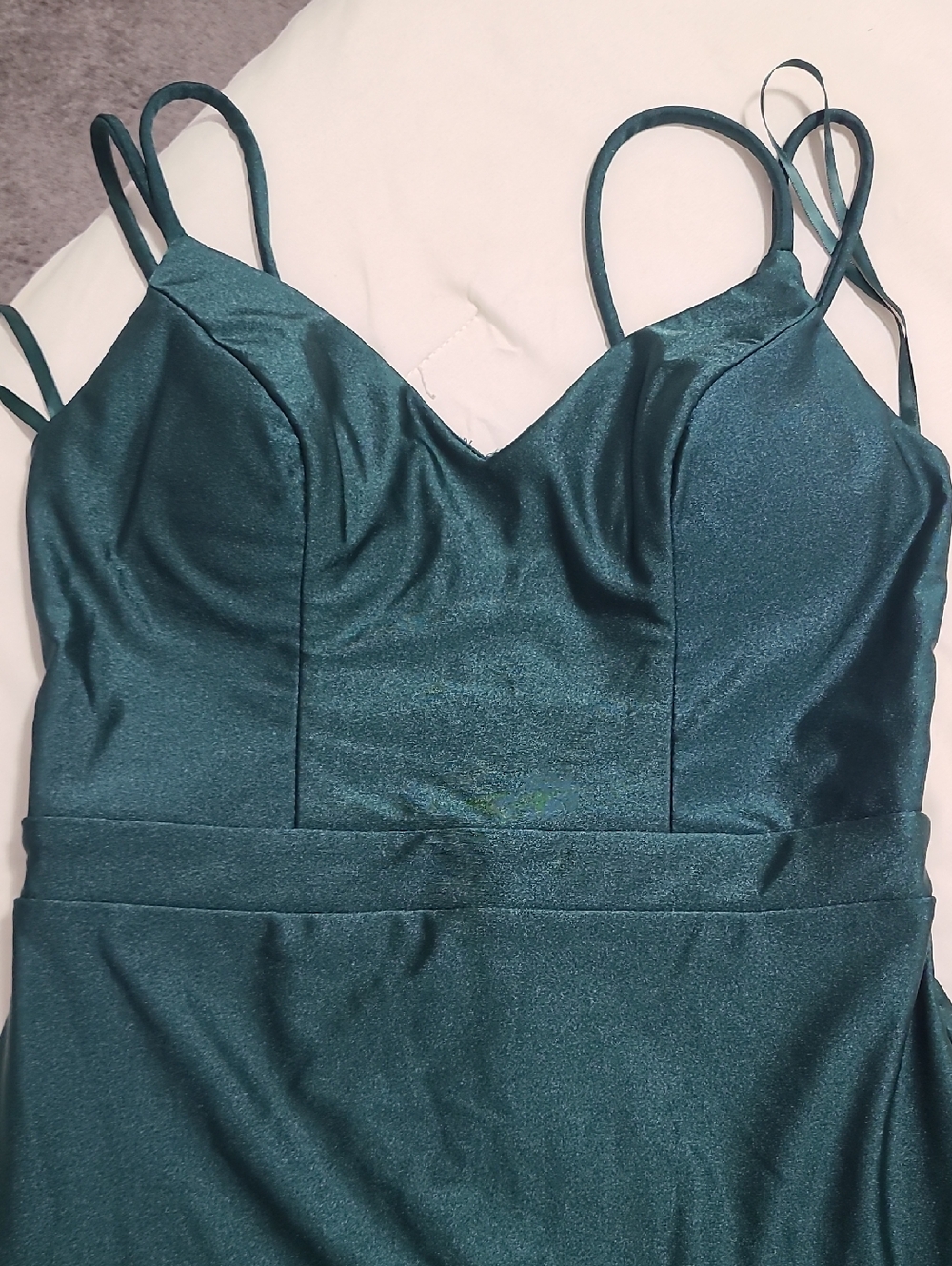 Satin V-Neck Slip Dress with Spaghetti Straps - Green